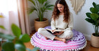 Round Mandala Floor Pillow Cover Seating Cushion Throw Ottoman Pouf Cover Pom Pom Pillow Cases Hippie Decorative Bohemian Boho Indian 22 Inches (Pink White)