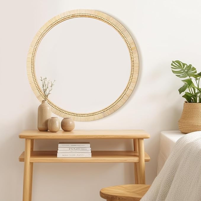 ULIKE Rattan Wicker Mirror for Bathroom, 30 Inch Boho Woven Decorative for Wall, Rustic Farmhouse Vanity Mirror, Round Rattan Mirrors for Living Room Entryway Bathroom Bedroom
