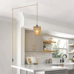 2X Boho Plug in Pendant Light, Hanging Light with Plug in Cord Ceiling Lamp Rattan Cylinder Lamp Shade On-Off Switch Hanging Plant Shelf Shelves Bohemian Decor for Bedroom Living Room Corner