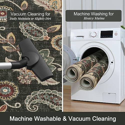 Morebes Floral Bathroom Runner Rugs 24 x 60 Non Slip,Washable Kitchen Runner Rug,Distressed Paisley Entryway Rug Bath Mat,Non Shedding Throw Carpet Runner for Entrance Laundry,Brownish Black - color: Brownish Black, size: 2' x 5' (Rectangular)