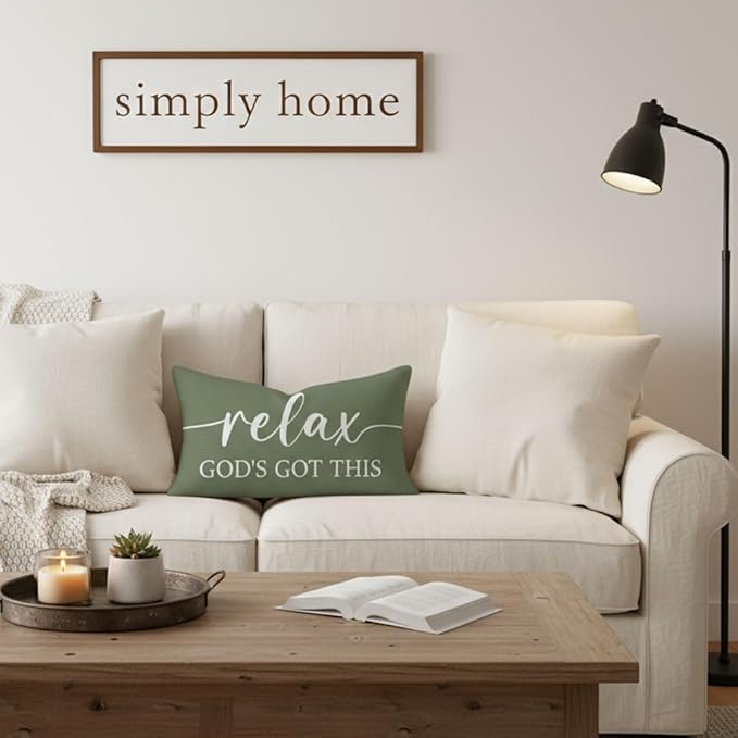 Decorative Throw Pillow Covers 12x20 Inch Set of 2 – Olive Green Christian Lumbar Pillowcase – Give It to God and Go to Sleep/Relax God’s Got This – Faith Bedroom Bed Decor