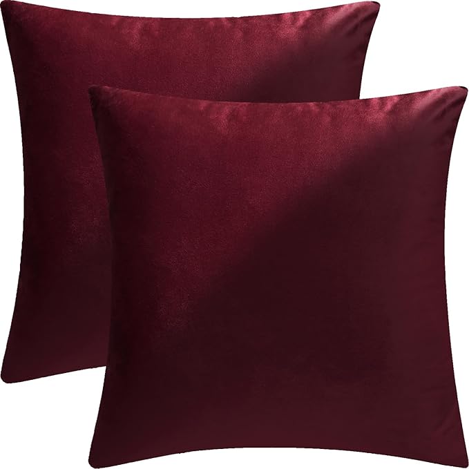 2 Pack 18x18 Pillow Cover Velvet Pillow Covers, Square Throw Pillow Covers for Living Room Decorations Throw Pillow Case, Throw Pillow Cover Cushion Cover for Sofa Bedroom Car, Burgundy Red Velvet