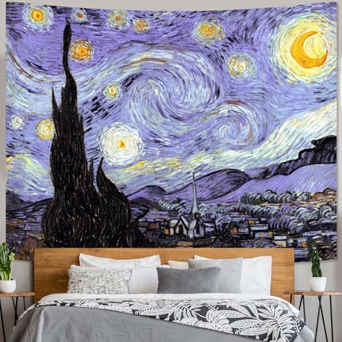Yeoiat Van Gogh Tapestry Starry Night Wall Tapestry, Moon Tapestries for Bedroom Art Tapestries Wall Hanging for Bedroom Living Room 44"x60" - color: Purple Blue, size: 60"L x 44"W