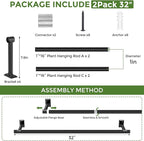 2 Pack Hanging Planters for Indoor Plants, 32 Inch Heavy Duty Plant Hanger Indoor, 1 Inch Diameter Metal Rod, Hanging Plant Holder for Window Wall, Matte Black, Square Flange Base, Pot Not Included