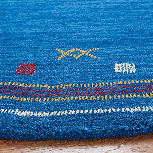 SAFAVIEH Himalaya Collection Area Rug - 4' Round, Blue, Handmade Boho Tribal Wool, Ideal for High Traffic Areas in Living Room, Bedroom (HIM563M) - color: Blue, size: 4' (Round)