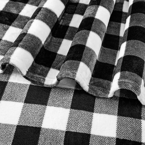 PAVILIA Black and White Buffalo Plaid Fleece Throw Blanket for Couch, Soft Checkered Flannel Blanket for Sofa, Plaid Christmas Couch Throw Bed, Warm Cozy Decorative Blanket Fall Decor Gift, 60x80 - color: Plaid White/Black, size: 60 x 80 Inches - Twin