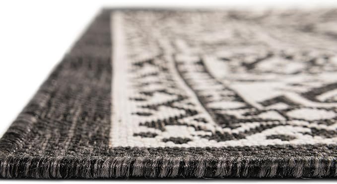 Rugs.com Outdoor Aztec Collection Rug – 13 Ft Square Charcoal Gray Flatweave-Pile Rug Perfect for Living Rooms, Kitchens, Entryways