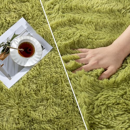 Deerhoo Large Shag Area Rugs 5 x 8, Plush Fuzzy Rugs for Living Room, Ultra Soft Fluffy Furry Rug for Bedroom, Indoor Carpet Nursery Rugs for Kids Room Home Decor, Green - color: Grass Green, size: 5 x 8 ft