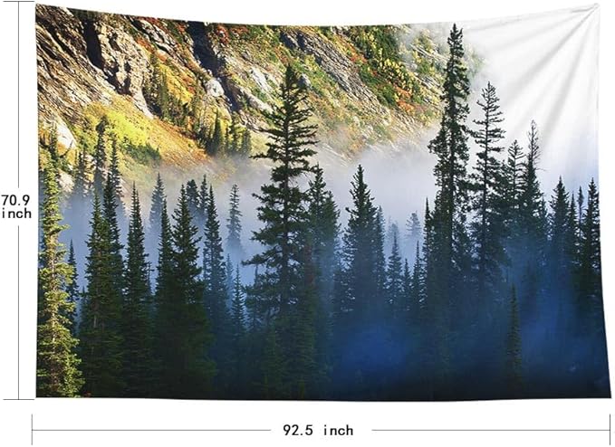 EMMTEEY Misty Mountain Nature Wall Tapestry Fog and Pine Tree on Rugged Mountainside for Teen 92.5X70.9 Inches Present for Families