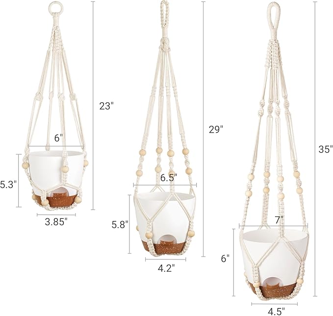 Mkono 3 Pack Hanging Planters for Indoor Plants with Self Watering, Outdoor Hanging Plant Pots with 35"/29"/23" Macrame Plant Hangers, 2 Types of Hanging Baskets for Garden Home Decor