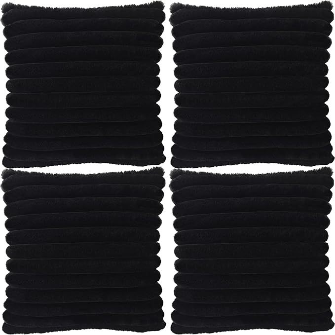 4 Pack 20x20 Pillow Cover Velvet Pillow Covers, Faux Fur Square Throw Pillow Covers for Living Room Decorations Throw Pillow Case, Throw Pillow Cover Cushion Cover for Home Sofa Bedroom Car, Black
