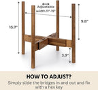 Fox & Fern Large Adjustable Plant Stand Indoor — 11 to 15 Inch Mid Century Bamboo Plant Stand - Plug In Design - Easy to Assemble - Two Heights - For 11, 12, 13, 14 & 15 Inch Pots (Not Included)