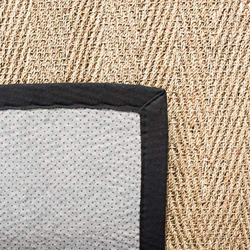 SAFAVIEH Area Rug 6x9 - Natural Fiber Collection - Natural & Black, Seagrass, Herringbone Pattern with Border (NF115C) - color: Natural/Black, size: 6' x 9' (Rectangular)