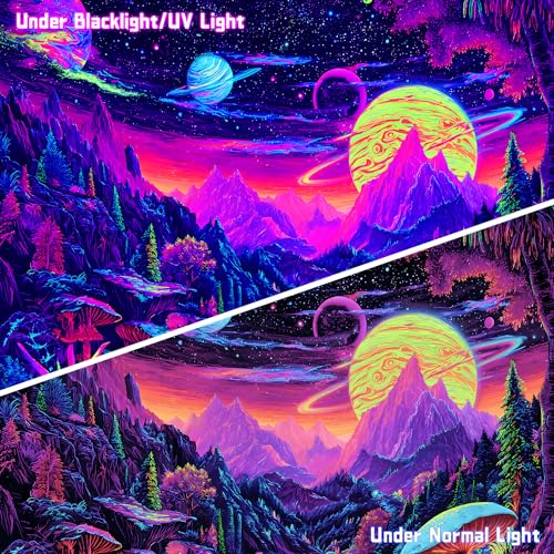 AOHMPT Blacklight Tapestry Glow in the Dark Tapestry Landscape Design 59'' × 51'' Inch Wall Hanging Decor for Bedroom Living Room - color: landscape -B, size: 59"L x 51"W