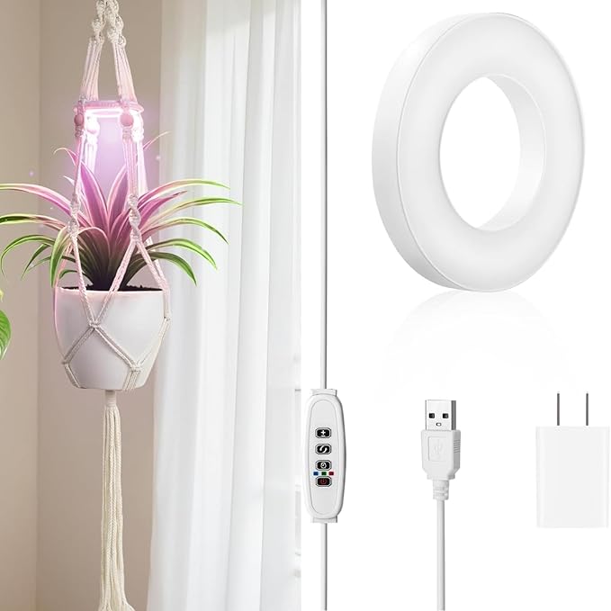 Grow Lights for Indoor Plants: Replacement Grow Light for Macrame Plant Hanger Full Spectrum Plant Light, with 3/9/12H Auto Timer Switch, 3 Colors,10 Dimming（GrowPro Spectrum）