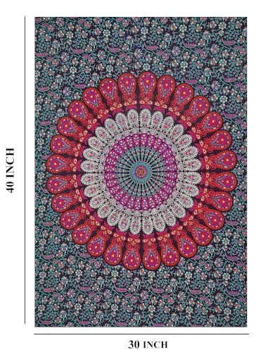 FURNISHFUL FINESSE Handmade Cotton Peacock Mandala Tapestry - Purple Pink Ombre Boho Wall Decor, Bohemian Hippie Room Hanging for Bedroom & Dorm Aesthetic - 30x40 Inches - color: Purple Pink, size: 40"L x 30"W