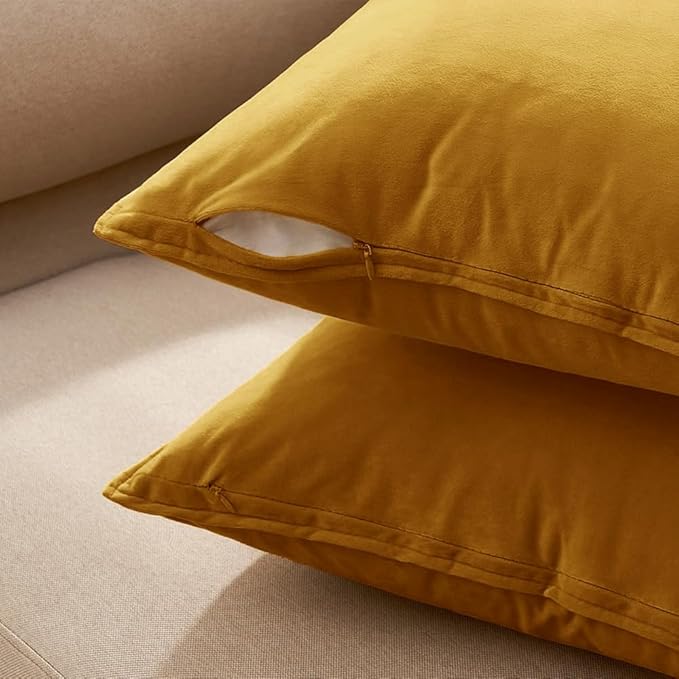 MIULEE Mustard Yellow Velvet Throw Pillow Covers 18x18 Soft Decorative Solid Square Cushion Cases Pack of 2 Modern Luxury Home Decor for Couch, Sofa, Bedroom