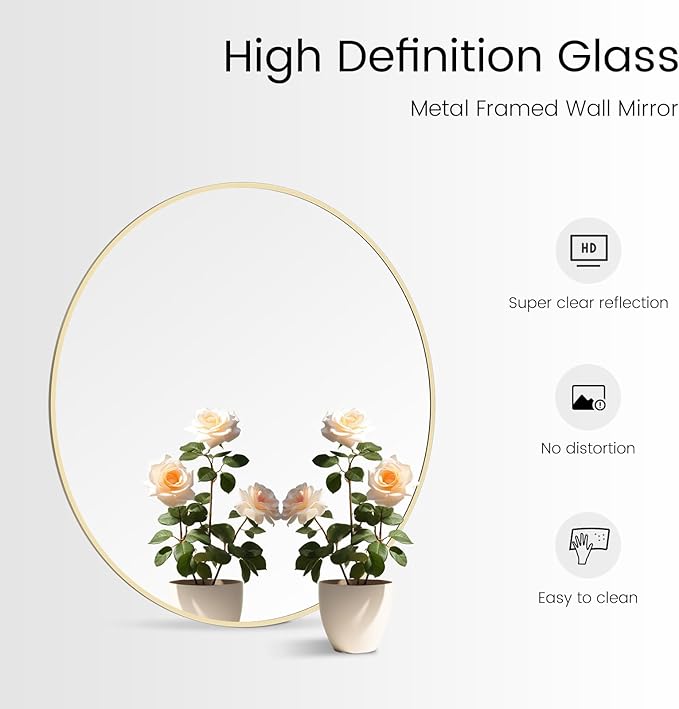 WallBeyond 28 inch Round Mirror Gold Large Circle Wall Mirror for Bathroom with Metal Framed, Round Wall Mirror for Wall Decor, Vanity, Entryway Living Room