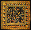 India Arts French Floral Square Cotton Tablecloth 60" x 60" Amber on Black