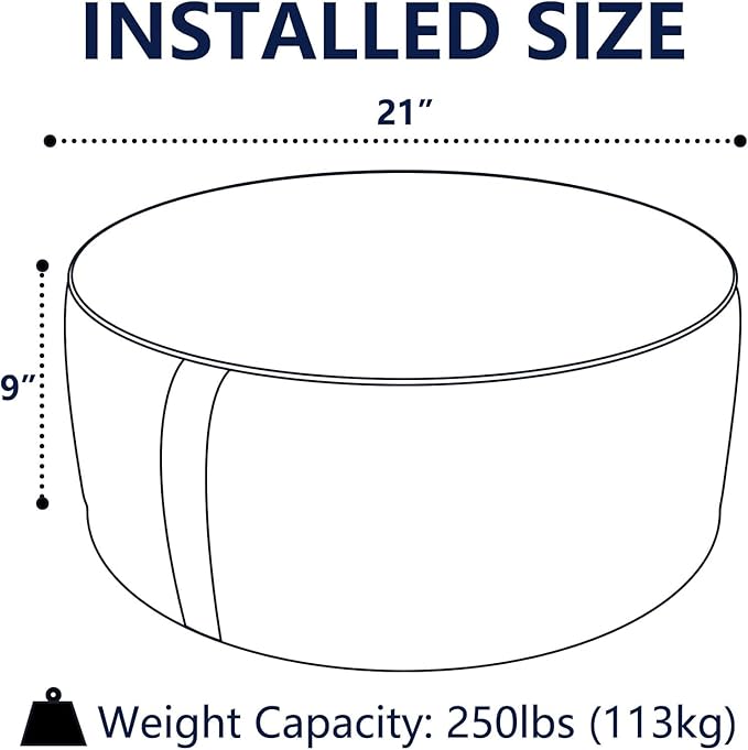Indoor/Outdoor Inflatable Ottoman with Handle, Decorative Fade-Resistant Round Footstool D21 x H9 inch, Portable Ottoman Pouf for Patio Garden Camping, Red Chrysanthemum