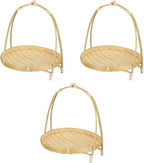 PRETYZOOM 3pcs Bamboo Food Serving Tray with Handle: 7.5 x 7.5 x 8.6 Inch Shallow Bamboo Basket Fruit Snack Food Storage Woven Basket Display Rack