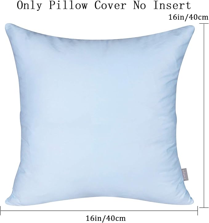 Thmyo 4-Pack 100% Cotton Comfortable Solid Decorative Throw Pillow Case, Square Cushion Cover Pillowcase Sublimation Blank Pillow Covers DIY Throw Pillowcase for Sofa(16x16 inch/ 40x40cm,Light Blue)