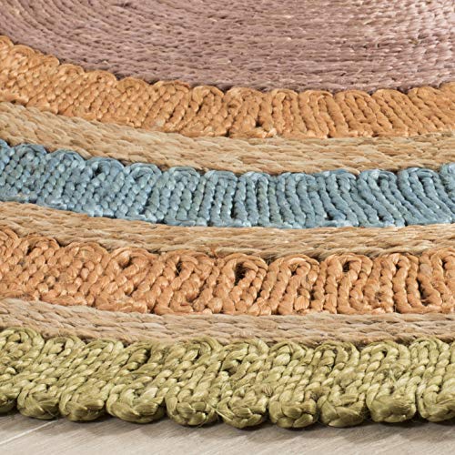 SAFAVIEH Natural Fiber Round Collection 3' Round Green/Multi NF201D Handmade Boho Charm Farmhouse Jute Area Rug - color: Green/Multi, size: 3' (Round)