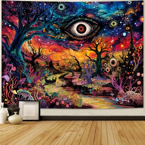 Dermijer Evil Eyes Tapestry Trippy Eye Tapestries Psychedelic Forest Tapestry Hippie Mystic Nature Landscape Tapestries Abstract Aesthetic Wall Hanging Decor for Bedroom Home 78.7L x 59.1W - size: 78.7"L x 59.1"W