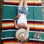 Open Road Goods Mexican Diamond Blanket - XL Heavyweight Yoga Blanket – Handmade in Mexico - Thick Boho Serape Saltillo Style Throw for Beach, Picnic, Home, Camping and More! (Teal Sunset) - color: Teal Sunset