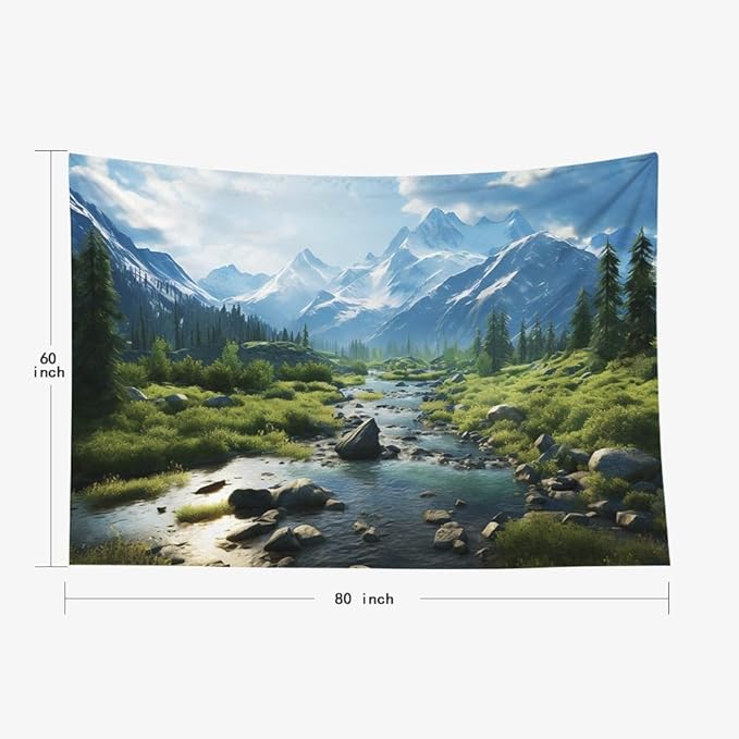 EMMTEEY Landscape Tapestry Home Decor Wall Art Big 80X60 Inch-Forest Mountains Water Scenery Durable Wall Tapestry