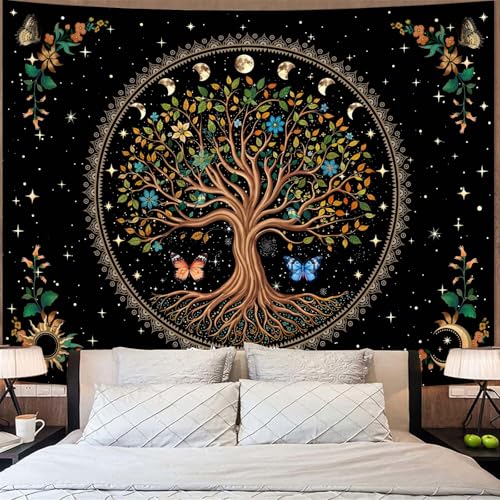 Spenlife Tree of Life Tapestry Flower Wall Tapestry, Green Tapestries for Bedroom Mandala Tapestries Wall Hanging for Bedroom Living Room Decor Tree-2 44"x60" - color: Bright Green, size: 60"L x 44"W