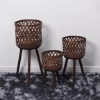 Nordic Style Rattan Flower Pot Indoor Balcony Living Room Plant Green Flowers Hand-Woven Wooden Tall Floor Flower Stand (Brown, 9.7x17inch(24.5x43cm))