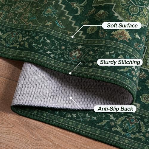 Tangsoo Dark Green 2x3 Small Rugs for Entryway, Washable Vintage Non Slip Oriental Rug, Indoor Front Door Rug, Print Door Mat Small Carpet, Soft Low Pile Rugs for Entrance Kitchen Bedroom Home Decor - color: Dark Green, size: 2' X 3' (Rectangular)