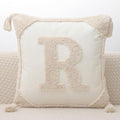 Monogram Pillow Covers with Tassels 18”x18” Modern Cotton Canvas Tufted Alphabet R Throw Pillow Covers for Sofa Couch Bed 26 English Letters Decorative Pillow Case for Sofa Throw Pillows