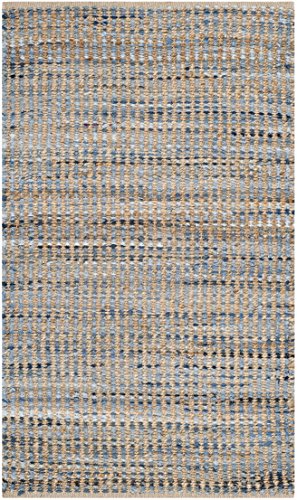 SAFAVIEH Cape Cod Collection Accent Rug - 3' x 5', Natural & Blue, Handmade Flat Weave Coastal Braided Jute, Ideal for High Traffic Areas in Entryway, Living Room, Bedroom (CAP352A) - size: 3' x 5' (Rectangular)
