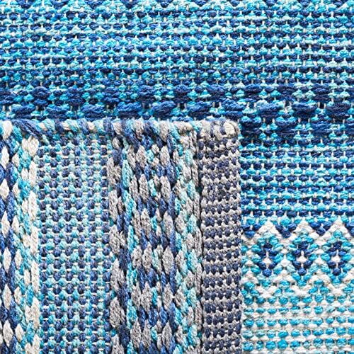 SAFAVIEH Montauk Collection Accent Rug - 3' x 5', Grey & Blue, Handmade Flat Weave Boho Stripe Cotton, Ideal for High Traffic Areas in Entryway, Living Room, Bedroom (MTK851G) - color: Grey/Blue, size: 3' x 5' (Rectangular)