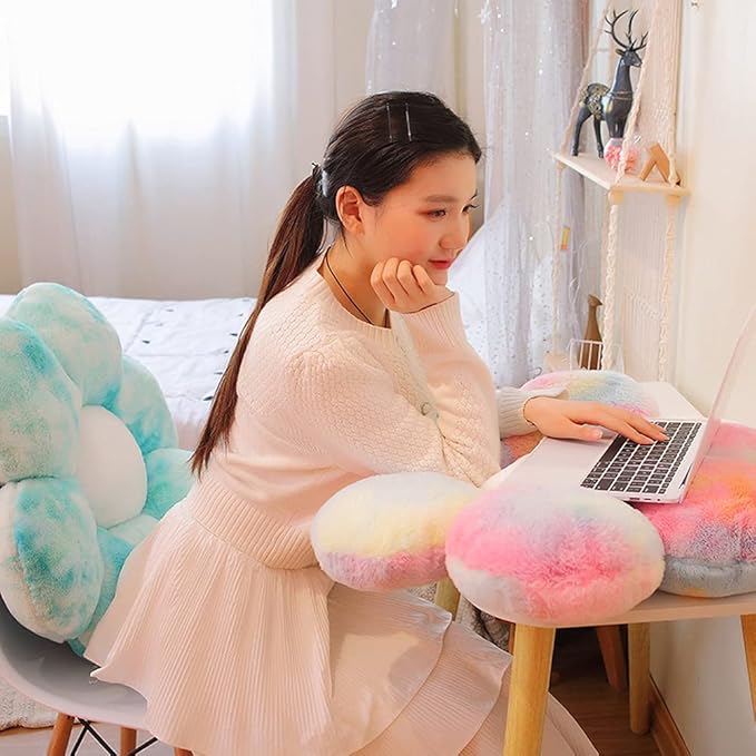 lannery Flower Plush Throw Pillows, Flower Floor Pillow Seating Cushion Toy for Reading, Room, Watching TV (19.7", Blue)