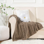 Battilo Camel Tan Throw Blanket for Couch,51"x67", Cable Chenille Knitted Throw Blankets for Bed, Sofa, Chair,Living Room, Soft Cozy Thick Warm Decorative Textured Blanket.