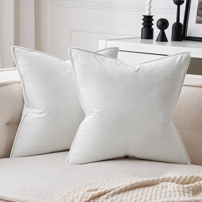 MIULEE Pure White Velvet Throw Pillow Covers 24x24 Soft Decorative Solid Square Euro Sham Cushion Cases Pack of 2 Modern Luxury Home Decor for Couch, Sofa, Bedroom