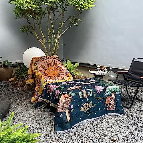 Mushroom Butterfly Throw Blanket Moon Hippie Tapestry Double-Sided Reversible Slipcover Home Decor Cotton Soft Blankets and Throws for Couch Bed Chair Recliner Cover 51"×63" - color: Moonlit Butterfly, size: 51"x63"