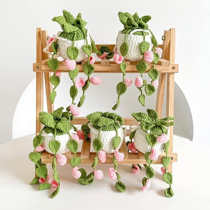 Crochet Hanging Basket, Boho Knitted Plant Mirror Hanger, Cute Car Plant Accessories (F)