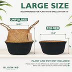 Blueming Large Seagrass Planter Basket – Wicker Planter Pot for Olive Trees, Faux Plants, or Snake Plant, Woven Rattan Planters for Modern Home Decor (Black Bottom, Large)
