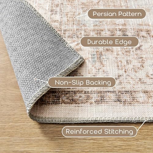 Small Area Rug 2x3, Non Slip Neutral Farmhouse Persian Washable Entryway Rug Indoor, Tan Beige and Light Brown Rust Pattern - color: Coffee/Rust Brown, size: 2' x 3' (Rectangular)