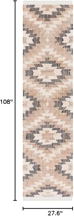 SAFAVIEH Natural Fiber Collection Runner Rug - 2'3" x 9', Natural & Black, Handmade Boho Southwestern Fringe Jute, Ideal for High Traffic Areas in Living Room, Bedroom (NFB401A)