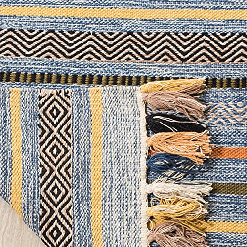 SAFAVIEH Montauk Collection Accent Rug - 2'6" x 4', Blue & Multi, Handmade Boho Stripe Fringe Cotton, Ideal for High Traffic Areas in Entryway, Living Room, Bedroom (MTK901C) - color: Blue/Multi, size: 2'6" x 4' (Rectangular)