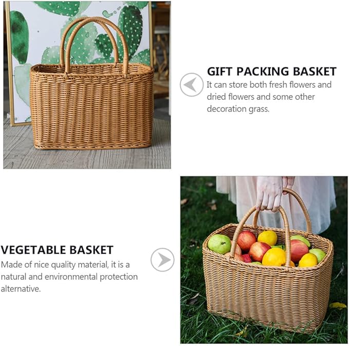 Alipis African Market Basket Oval Woven Straw Basket with Handle Ghana Plant Pot Grocery Bag Beach Tote Shopping Bag Flower Picnic for Toy Storage