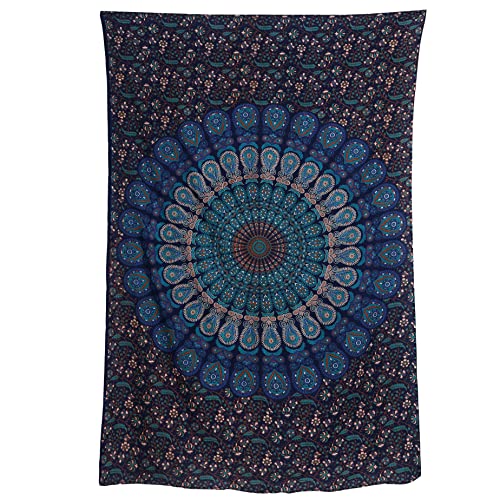 Bless International Handmade Indian hippie Bohemian Psychedelic Peacock Mandala Wall hanging College Dorm Beach Throws Table Cloth Bedding Tapestry (Blue Green, Poster(30x40Inches)(76x101cms)) - color: Blue Green, size: 40"L x 30"W