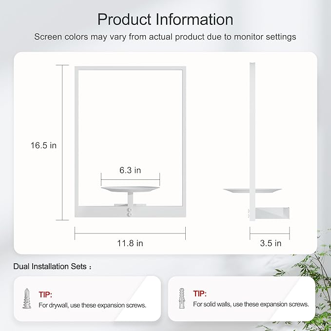 White Metal Wall Plant Holder - 2-Pack Wall Mounted Plant Stands and Hanging Holders for Indoor Planter and Flower Pot -Rectangle Decor Shelf for Plant Storage (Pot Not Included)