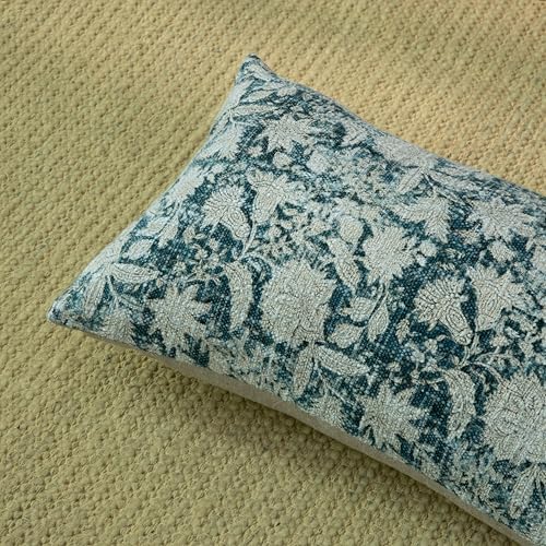 Handblock Printed Vintage Indian Cotton Decorative Throw Pillow Covers, Set of 2 (Denim Blue, 12" x 20" (Pack of 2)) - color: Denim Blue, size: 20" x 12" (Pack of 2)