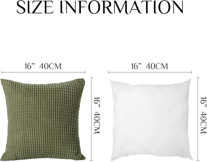 Softalker Throw Pillow Covers 16x16 Inch, Set of 4, Soft Corduroy Boho Stripe Decorative Pillow Cover, Couch Fluffy Pillow Cover for Farmhouse Home Decor Bed Living Room, Green